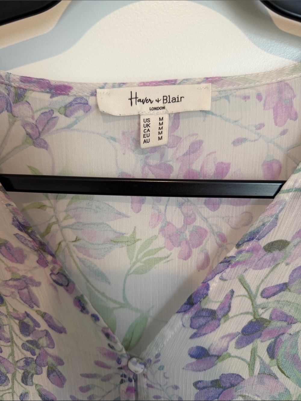 Floral Sheer V-Neck Blouse in Lavender and Sage - Picture 2 of 5
